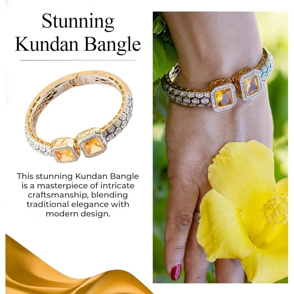 Women's Topaz 18k Gold Plated Cuff Intricate Hexagonal Design Stunning Bangle